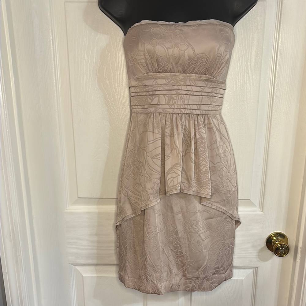 BCBG cream colored strapless party dress, size 4.